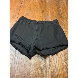 Medium Vibrant MIU Black Raw Hem Denim Jean Short Shorts